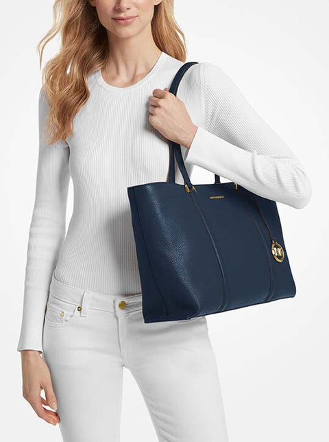 Michael Kors Women's Navy Temple Large Pebbled Leather Tote Bag | Michael Kors In Lebanon