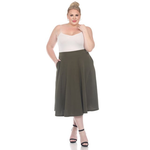 White Mark Women's Olive Green Plus Size Flared Midi Skirt | White Mark In Lebanon