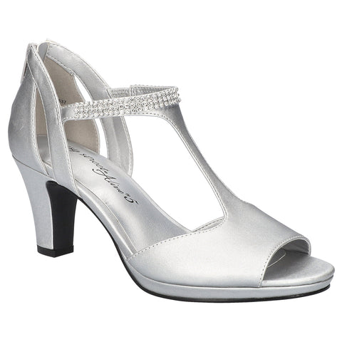 Easy Street Women's Silver Satin Flash Open Toe Embellished Heeled Sandals | Easy Street In Lebanon