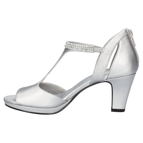 Easy Street Women's Silver Satin Flash Open Toe Embellished Heeled Sandals | Easy Street In Lebanon