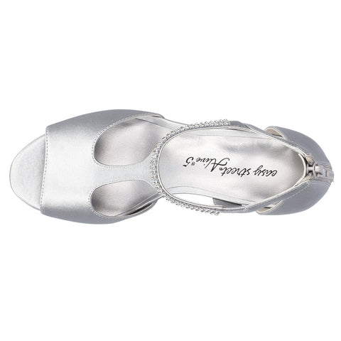 Easy Street Women's Silver Satin Flash Open Toe Embellished Heeled Sandals | Easy Street In Lebanon