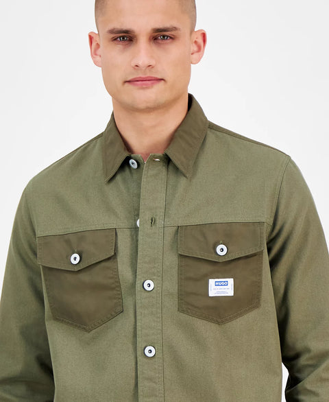 HUGO by Hugo Boss Men's Green Ebrido Relaxed Fit Long Sleeve Button-Front Overshirt | HUGO by Hugo Boss In Lebanon
