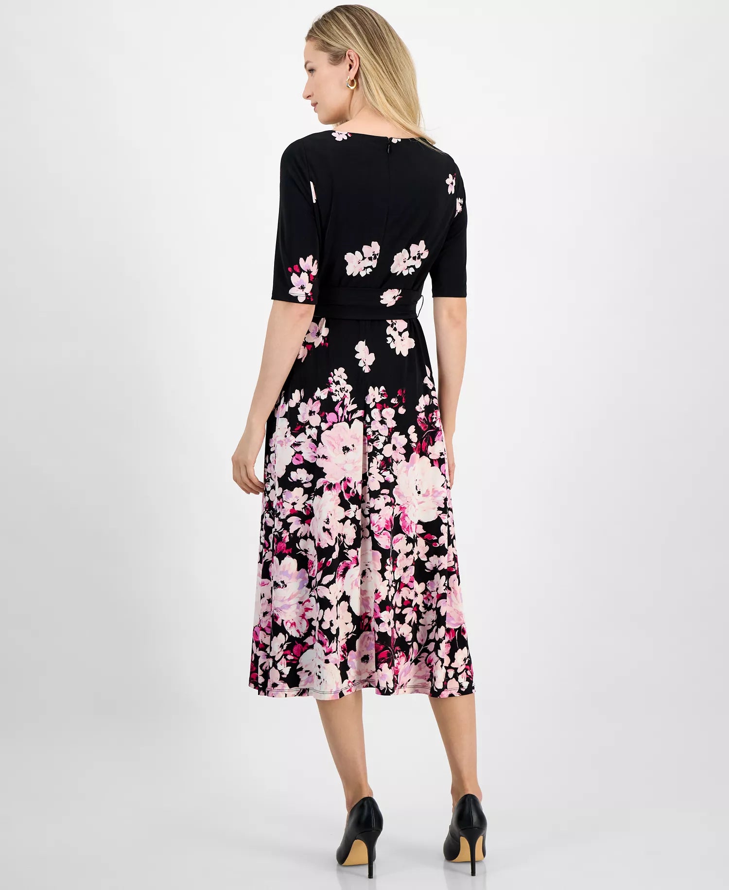 Kasper Women's Multicolor Floral Belted Elbow-Sleeve Fit & Flare Dress | Kasper In Lebanon