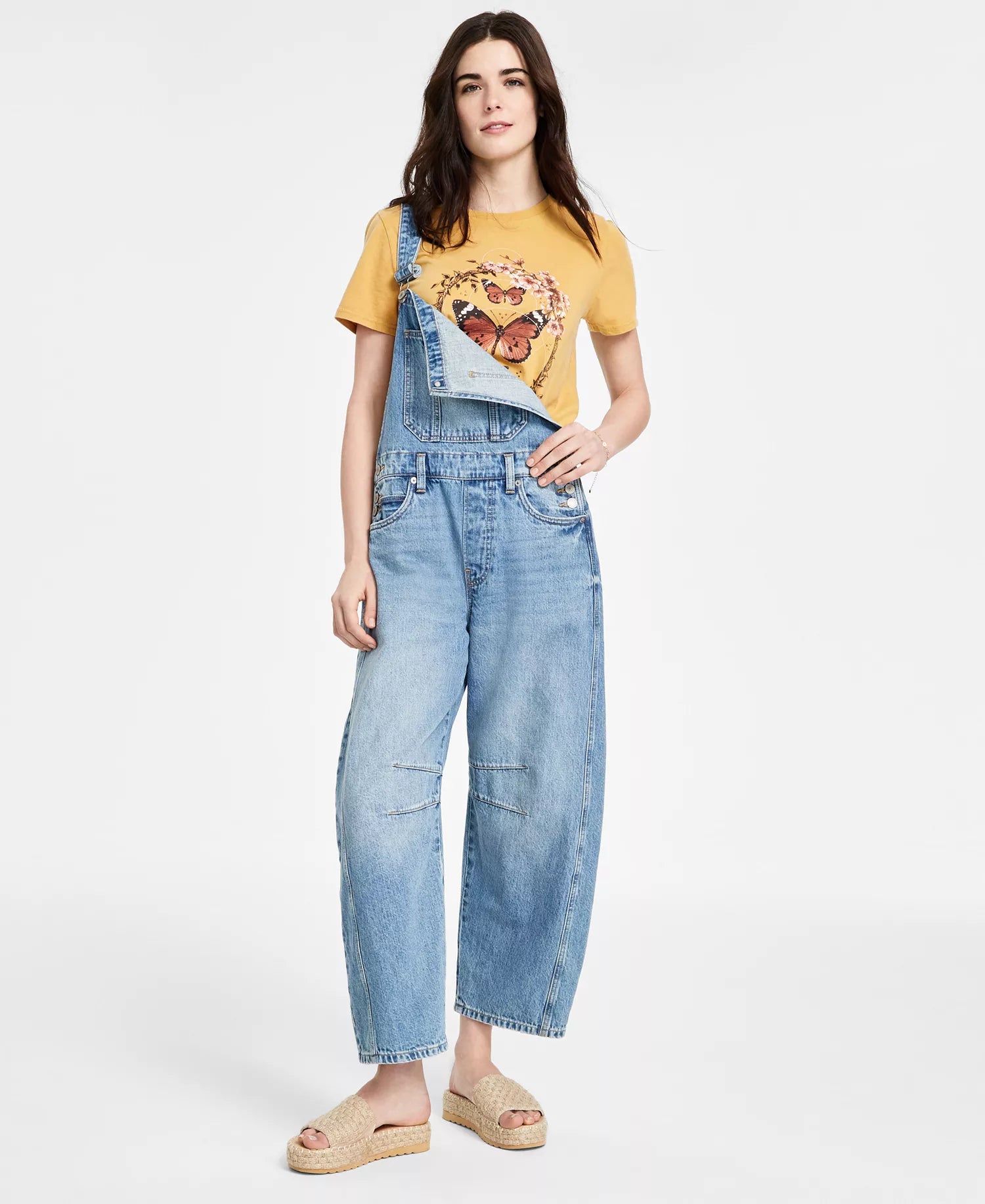 Lucky Brand Women's Blue Cotton Denim Barrel-Leg Overalls Jeans| Lucky Brand In Lebanon