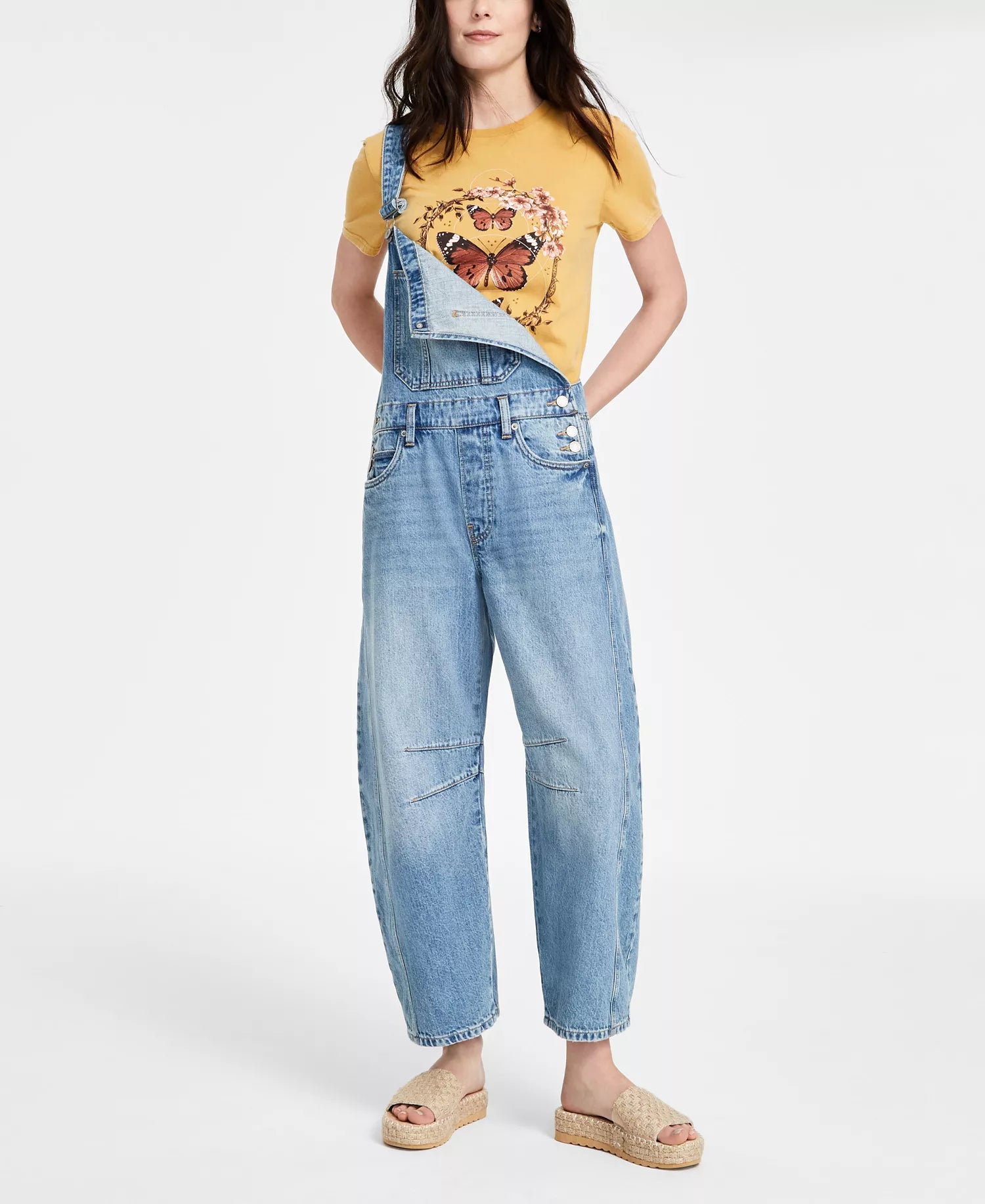 Lucky Brand Women's Blue Cotton Denim Barrel-Leg Overalls Jeans| Lucky Brand In Lebanon