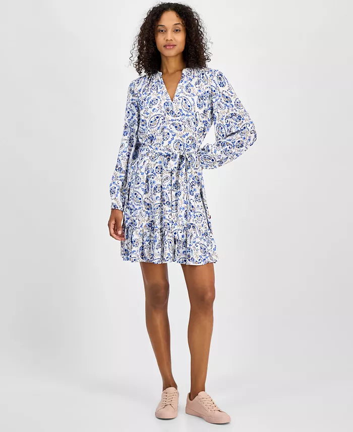 Tommy Hilfiger Women's White & Blue Paisley Printed Popover Dress|Tommy Hilfiger In Lebanon