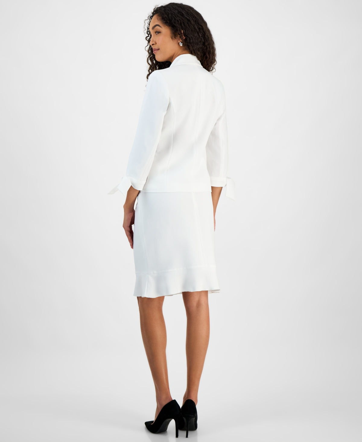 Le Suit Women's White Plus Size Tie Cuff Jacket & Flounce Hm Skirt Set | Le Suit  In Lebanon