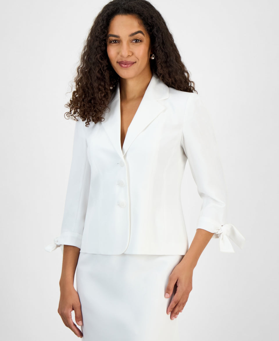 Le Suit Women's White Plus Size Tie Cuff Jacket & Flounce Hm Skirt Set | Le SuitIn Lebanon