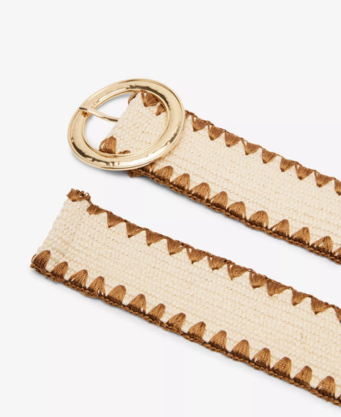 Steve Madden Women's Beige Round-Buckle Raffia Stretch Belt | Steve Madden In Lebanon
