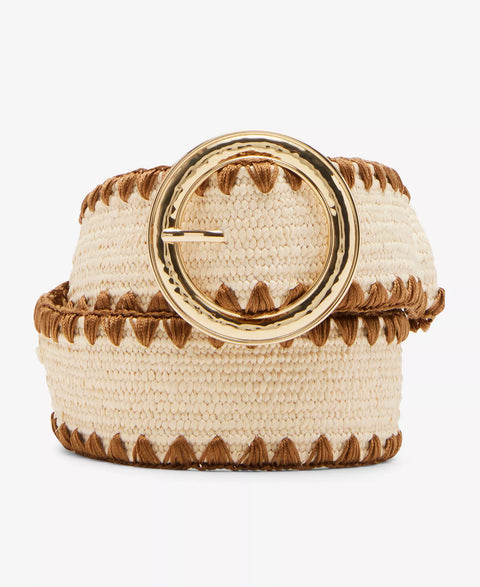 Steve Madden Women's Beige Round-Buckle Raffia Stretch Belt | Steve Madden In Lebanon