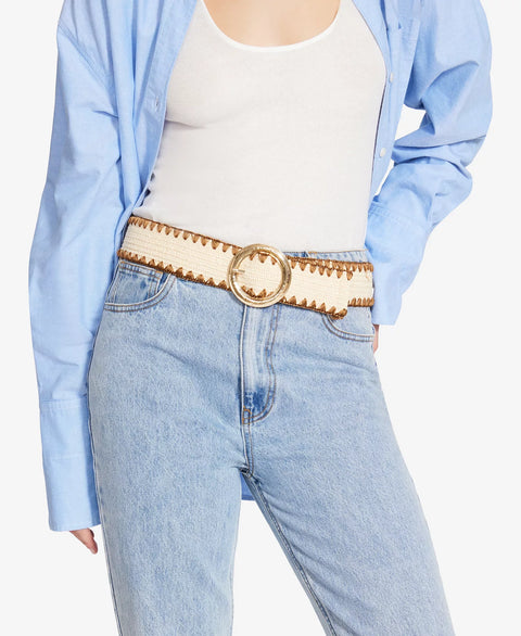 Steve Madden Women's Beige Round-Buckle Raffia Stretch Belt | Steve Madden In Lebanon