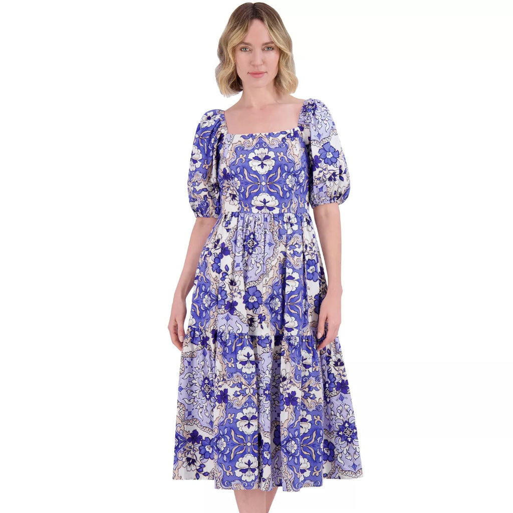 Vince Camuto Women's Multicolor Floral Puffed-Sleeve Dress