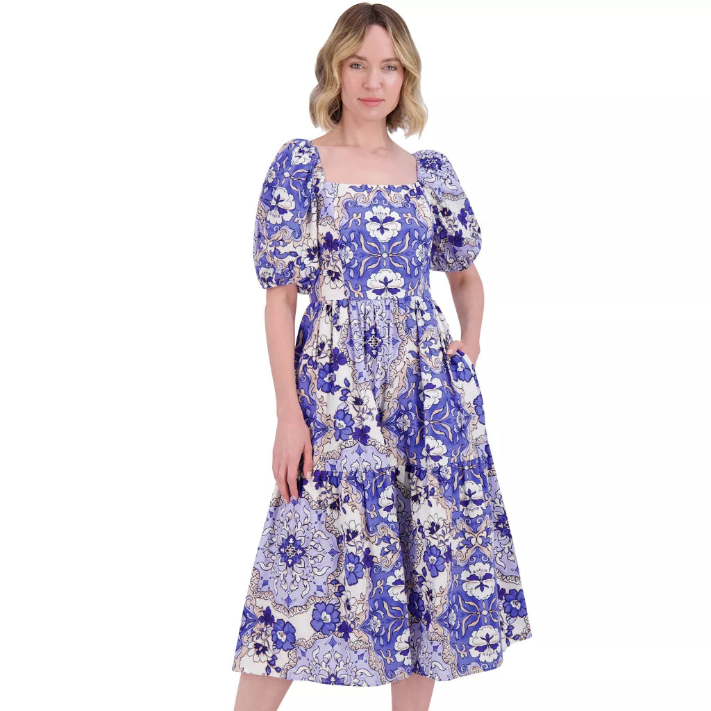 Vince Camuto Women's Multicolor Floral Puffed-Sleeve Dress