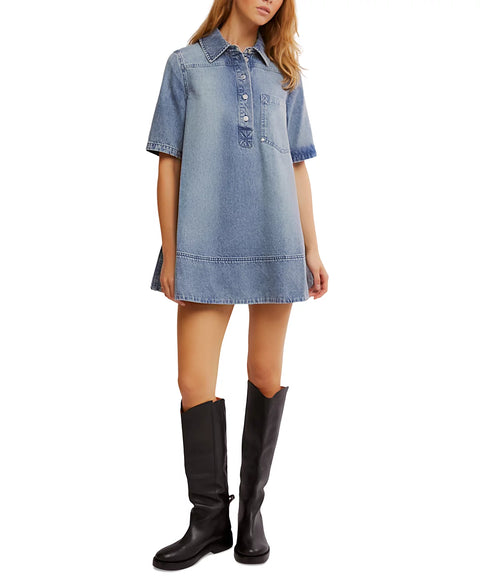Free People Women's Ocean Blue Remino Denim Mini Dress | Free People In Lebanon