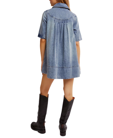 Free People Women's Ocean Blue Remino Denim Mini Dress | Free People In Lebanon