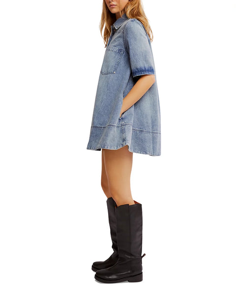 Free People Women's Ocean Blue Remino Denim Mini Dress | Free People In Lebanon