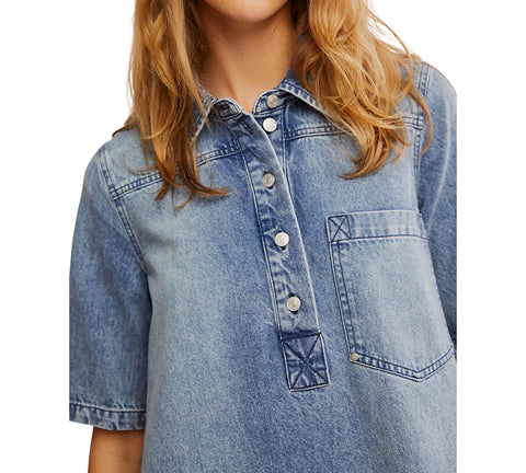 Free People Women's Ocean Blue Remino Denim Mini Dress | Free People In Lebanon
