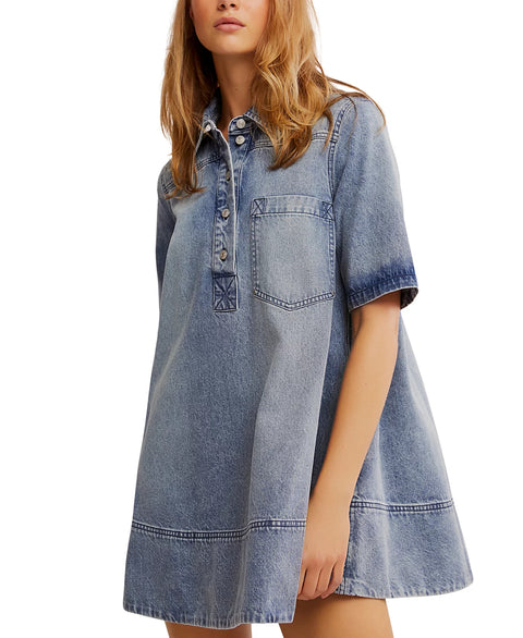 Free People Women's Ocean Blue Remino Denim Mini Dress | Free People In Lebanon