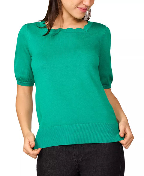 Melissa Paige Women's Green Scalloped Short-Sleeve Blouse | Melissa Paige In Lebanon