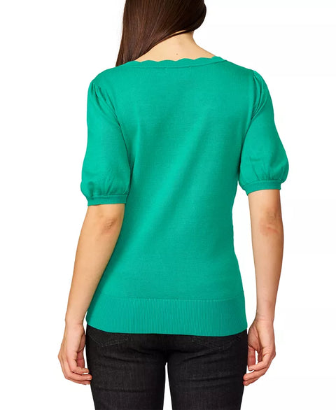 Melissa Paige Women's Green Scalloped Short-Sleeve Blouse | Melissa Paige In Lebanon