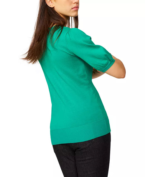 Melissa Paige Women's Green Scalloped Short-Sleeve Blouse | Melissa Paige In Lebanon