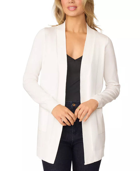 Melissa Paige Women's White Cable-Trim Open-Front Long Cardigan | Melissa Paige In Lebanon