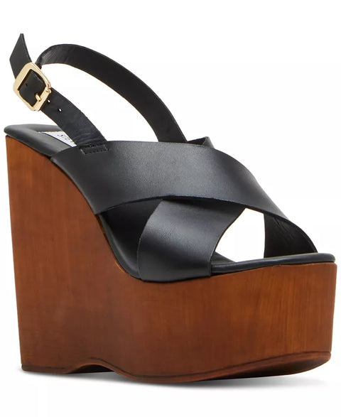Steve Madden Women's Black Galaxy Wooden Platform Wedge Sandals | Steve Madden In Lebanon
