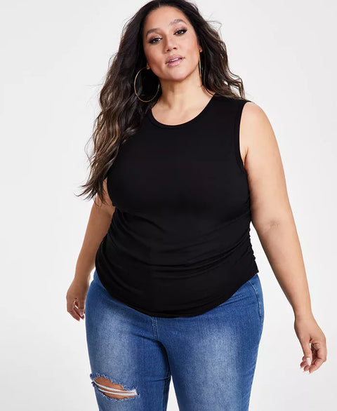 Nina Parker Women's Black Plus Size Ruched Sleeveless Top | Nina Parker In Lebanon