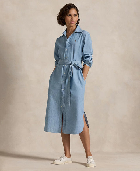 Polo Ralph Lauren Women's Chambray Blue Cotton Chambray Belted Shirtdress | Polo Ralph Lauren In Lebanon