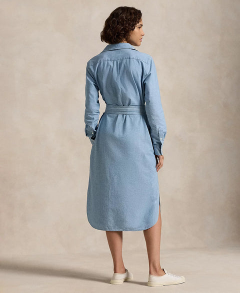 Polo Ralph Lauren Women's Chambray Blue Cotton Chambray Belted Shirtdress | Polo Ralph Lauren In Lebanon