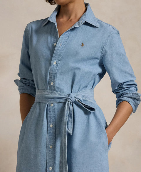 Polo Ralph Lauren Women's Chambray Blue Cotton Chambray Belted Shirtdress | Polo Ralph Lauren In Lebanon