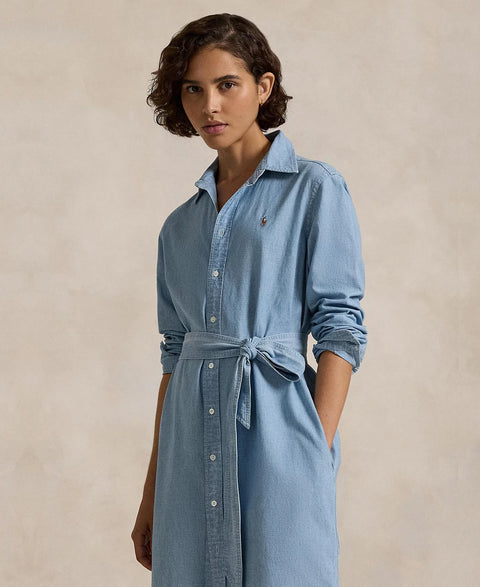 Polo Ralph Lauren Women's Chambray Blue Cotton Chambray Belted Shirtdress | Polo Ralph Lauren In Lebanon