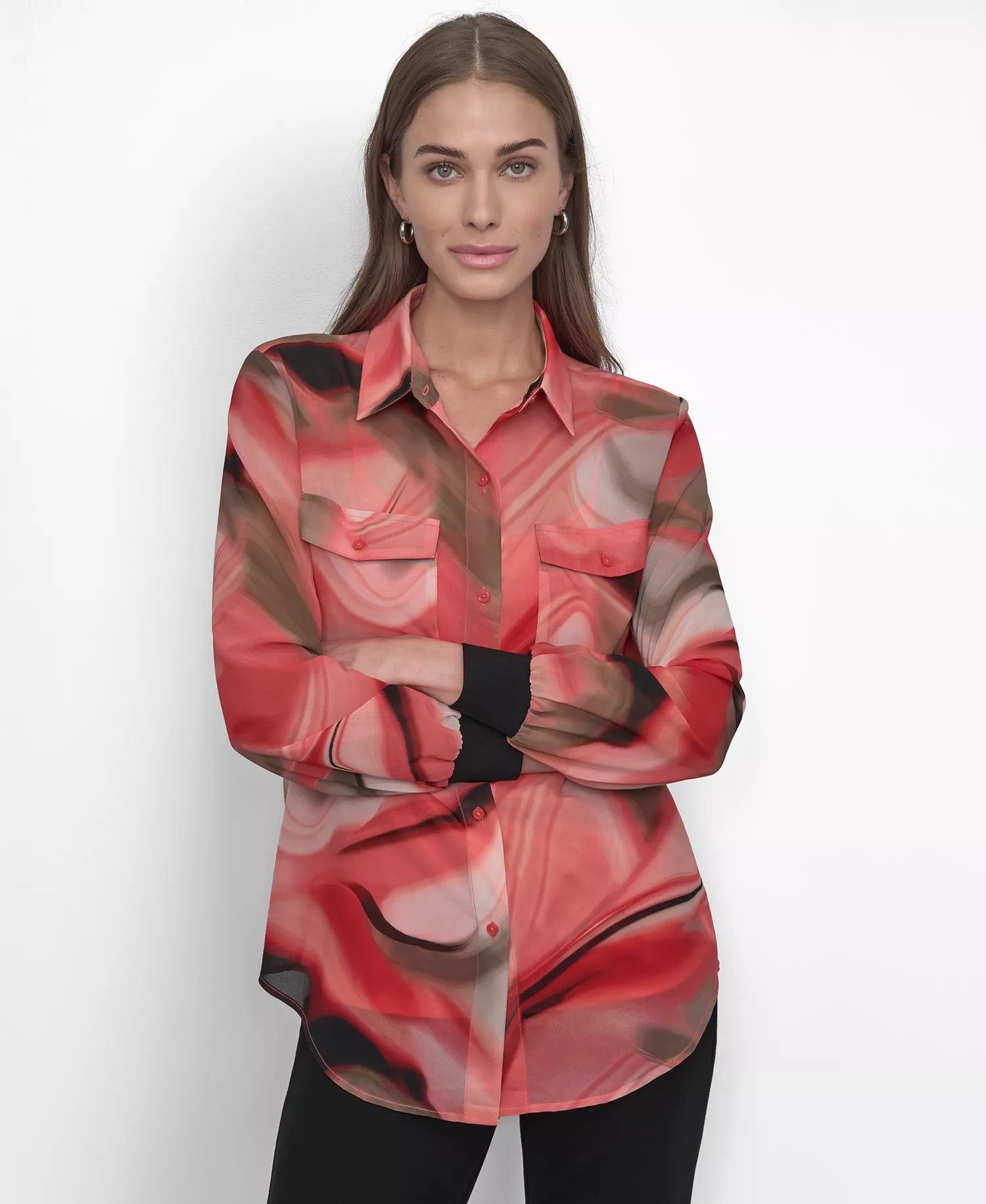 DKNY Women's Multicolor Button-Front Printed Chiffon Shirt| DKNY in Lebanon