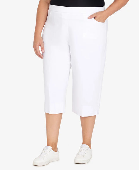 Alfred Dunner Women's White Plus Size Classic Neutrals Flat Front Split Hem Allure Clamdigger Pants | Alfred Dunner In Lebanon