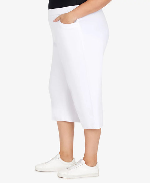 Alfred Dunner Women's White Plus Size Classic Neutrals Flat Front Split Hem Allure Clamdigger Pants | Alfred Dunner In Lebanon