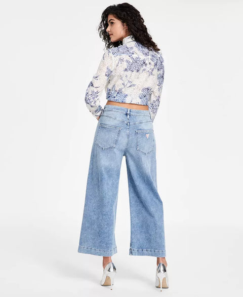 Guess Women's White & Blue Eco Long Sleeve Adelaide Bow Shirt|Guess In Lebanon