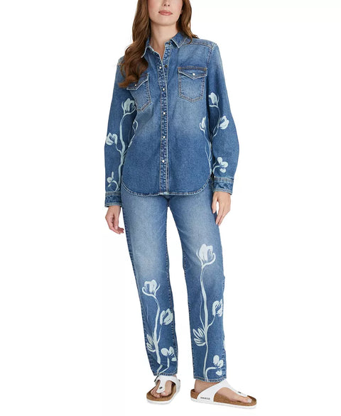 Driftwood Women's Blue Phantom Flowers Lana Denim Shirt | Driftwood In Lebanon