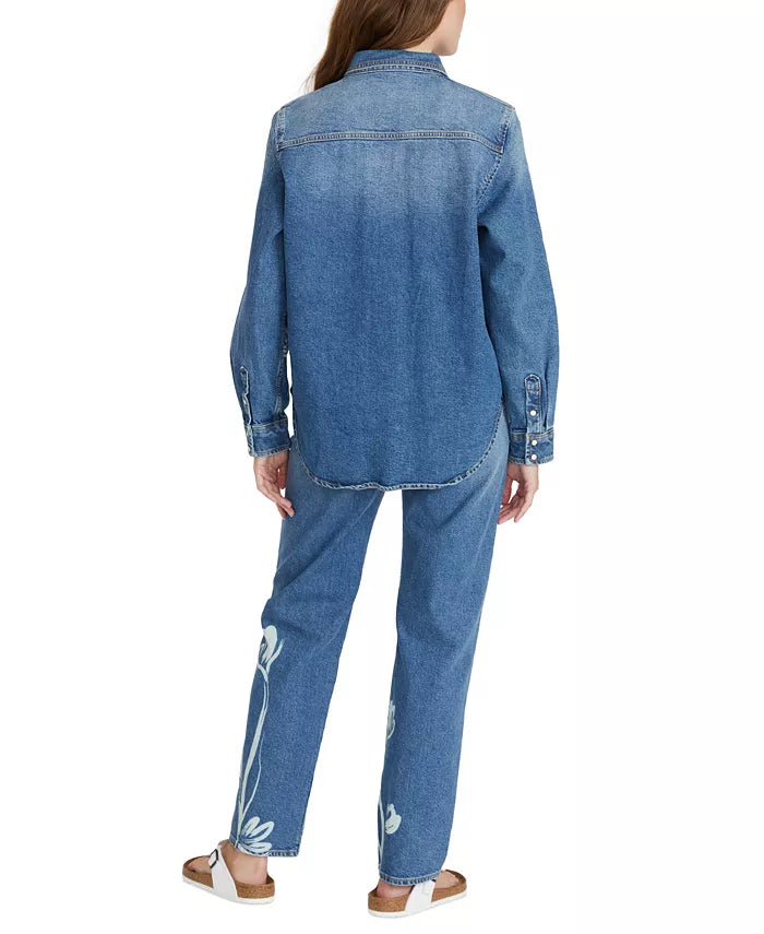 Driftwood Women's Blue Phantom Flowers Lana Denim Shirt | Driftwood In Lebanon