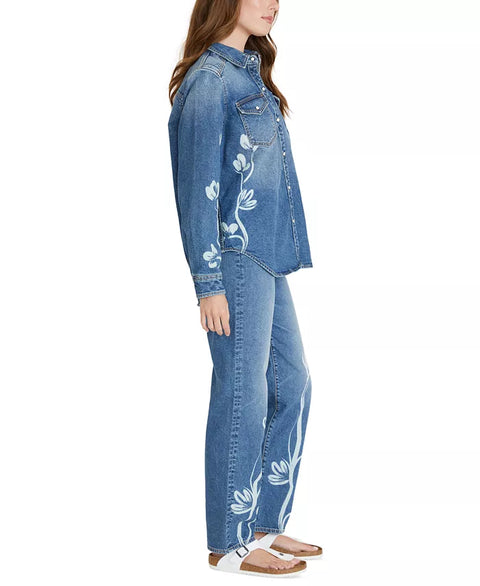 Driftwood Women's Blue Phantom Flowers Lana Denim Shirt | Driftwood In Lebanon