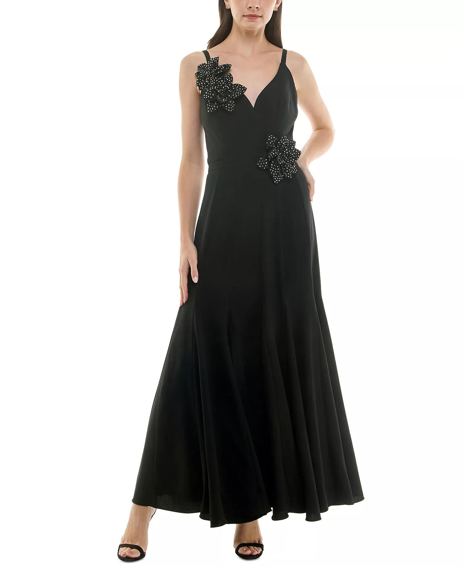 Taylor Women's Black  Embellished Flower V-Neck Sleeveless Gown Dress|  Taylor in Lebanon