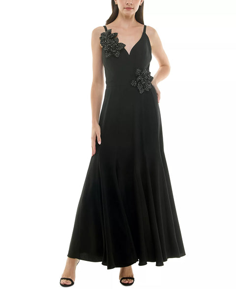 Taylor Women's Black  Embellished Flower V-Neck Sleeveless Gown Dress|  Taylor in Lebanon