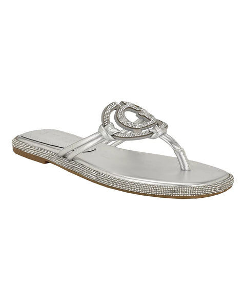Guess Women's Silver Saima G Cutout Rhinestone Flat Sandals | Guess In Lebanon