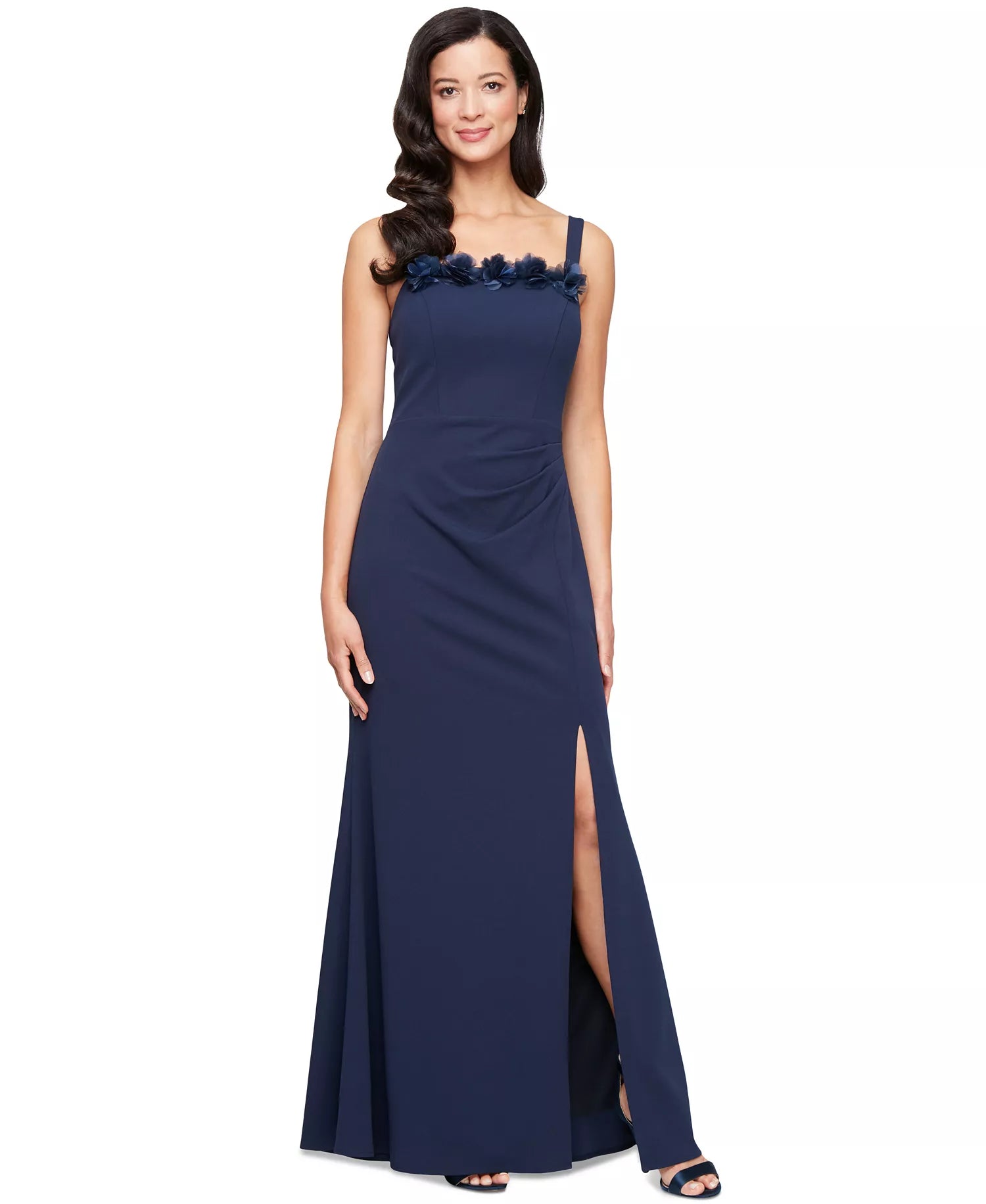 Alex Evenings Women's Navy Petite Flower-Trim Gown & Jacket Set Dress | Alex Evenings In Lebanon
