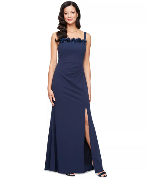 Alex Evenings Women's Navy Petite Flower-Trim Gown & Jacket Set Dress | Alex Evenings In Lebanon