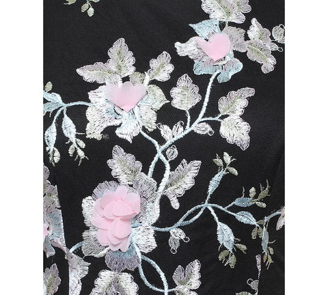 Alex Evenings Women's Black Embroidered-Chiffon Satin-Belt Dress | Alex Evenings In Lebanon