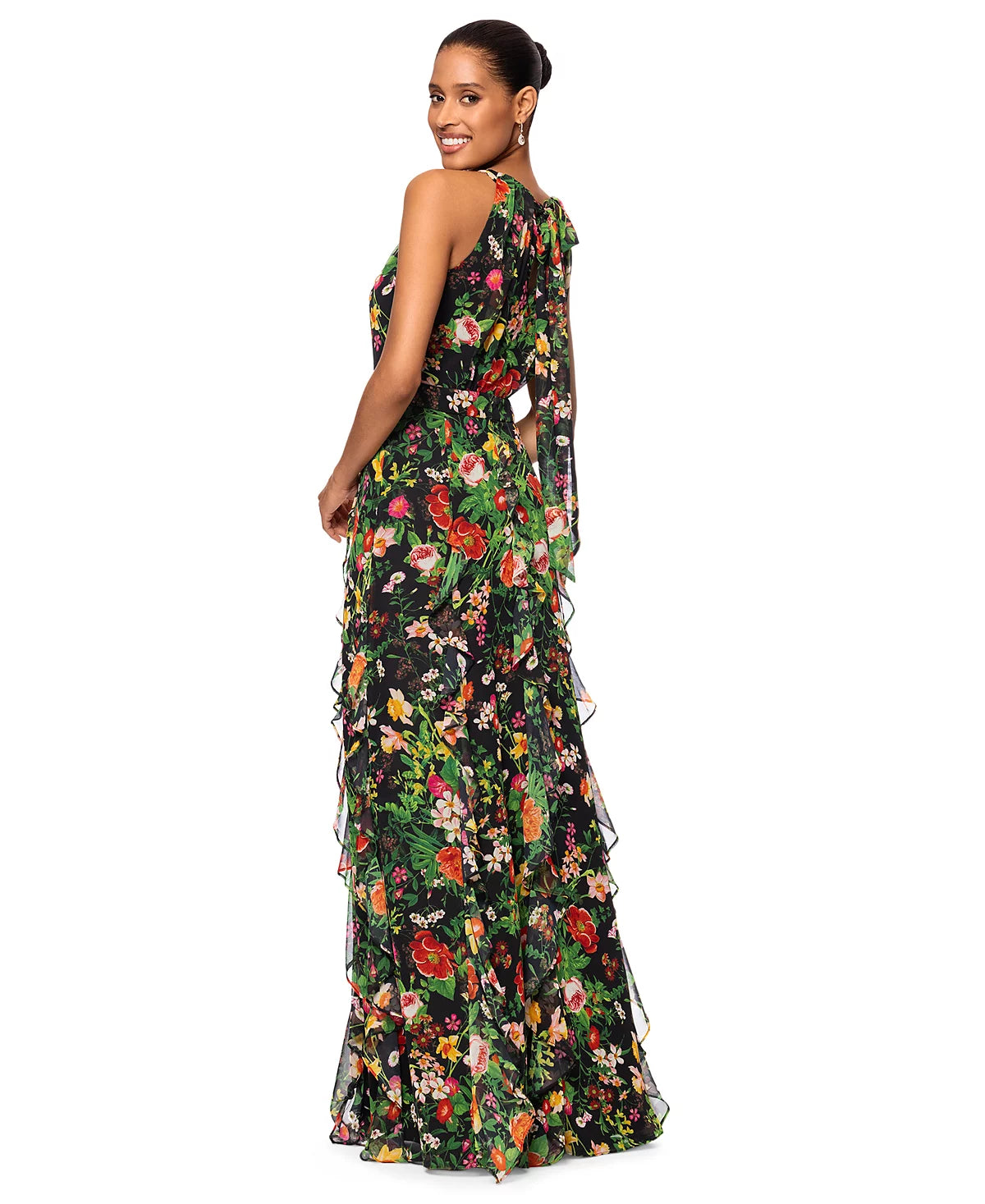 Betsy & Adam Women's Multicolor Petite Printed Ruffled Halter-Neck Gown Dress | Betsy & Adam In Lebanon