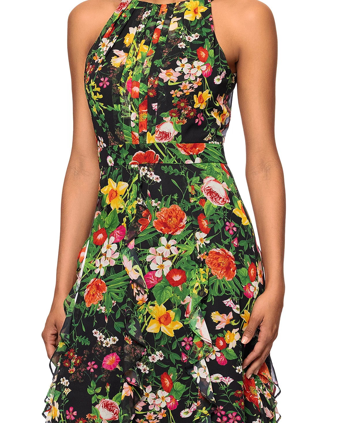 Betsy & Adam Women's Multicolor Petite Printed Ruffled Halter-Neck Gown Dress | Betsy & Adam In Lebanon