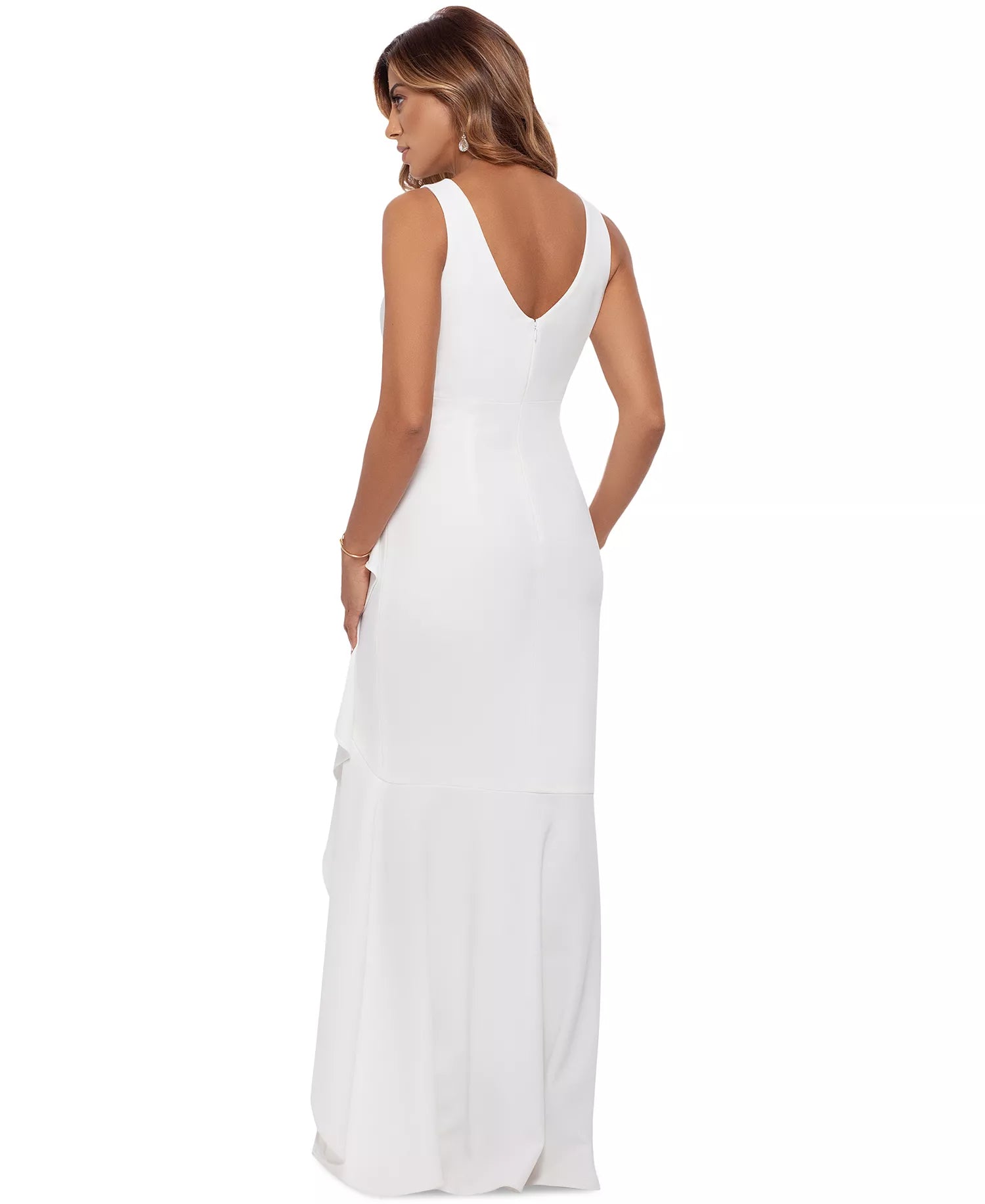 Betsy & Adam Women's White Petite Ruffled High-Low Mermaid Gown Dress | Betsy & Adam In Lebanon
