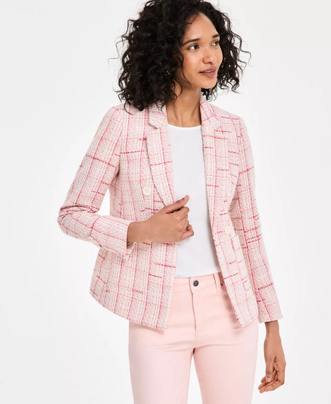 Jones New York Women's Light Pink Plaid Tweed Blazer | Jones New York In Lebanon