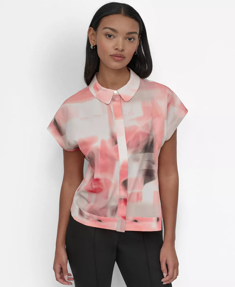 DKNY Women's Multi Coral Printed Short-Sleeve Camp Botton Blouse   | DKNY in Lebanon